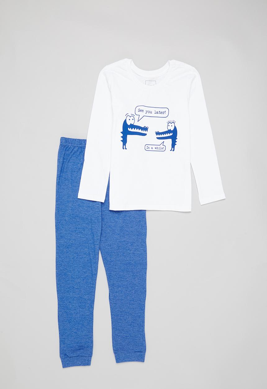 Pop Candy - Boys pj set - white & royal melange
