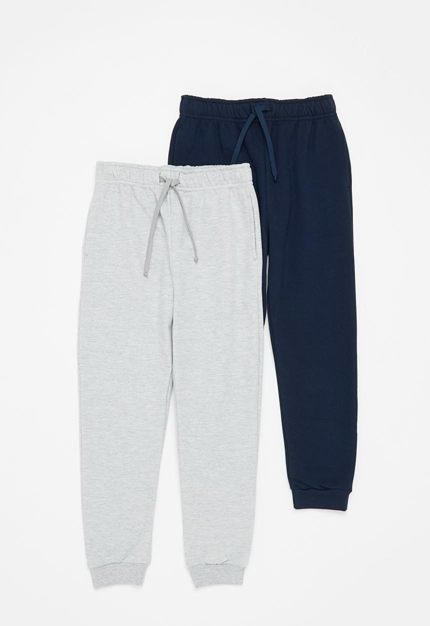 Pop Candy - Boys 2 pack joggers - grey melange & navy