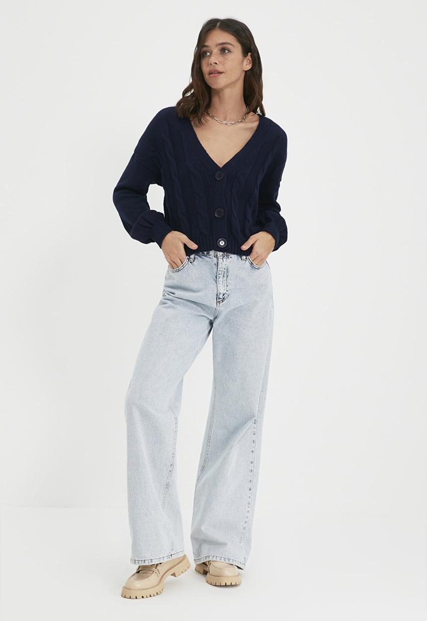 Trendyol - Oversize knit detailed buttoned knitwear cardigan - navy 