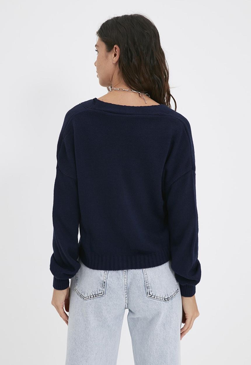 Trendyol - Oversize knit detailed buttoned knitwear cardigan - navy 