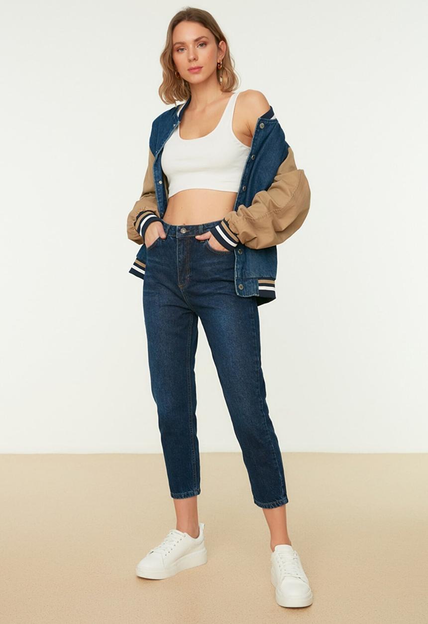 Trendyol - Petite high waist mom jeans - blue