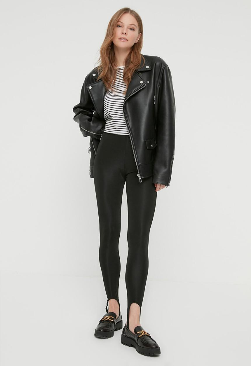 Trendyol - Heel snap high waist knitted leggings - black