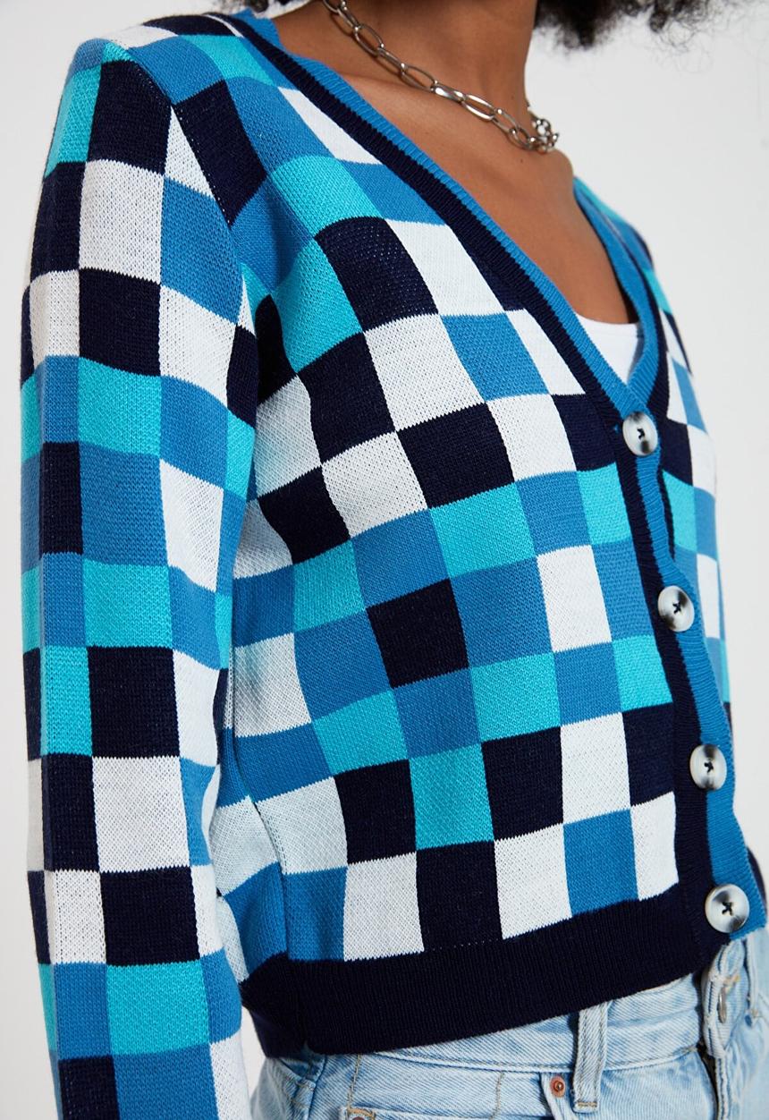 Trendyol - Plaid jacquard crop knitwear cardigan - multi