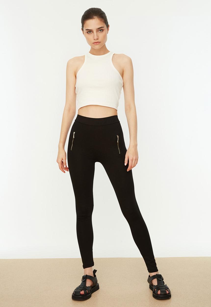 Trendyol - Zipper knitted leggings - black