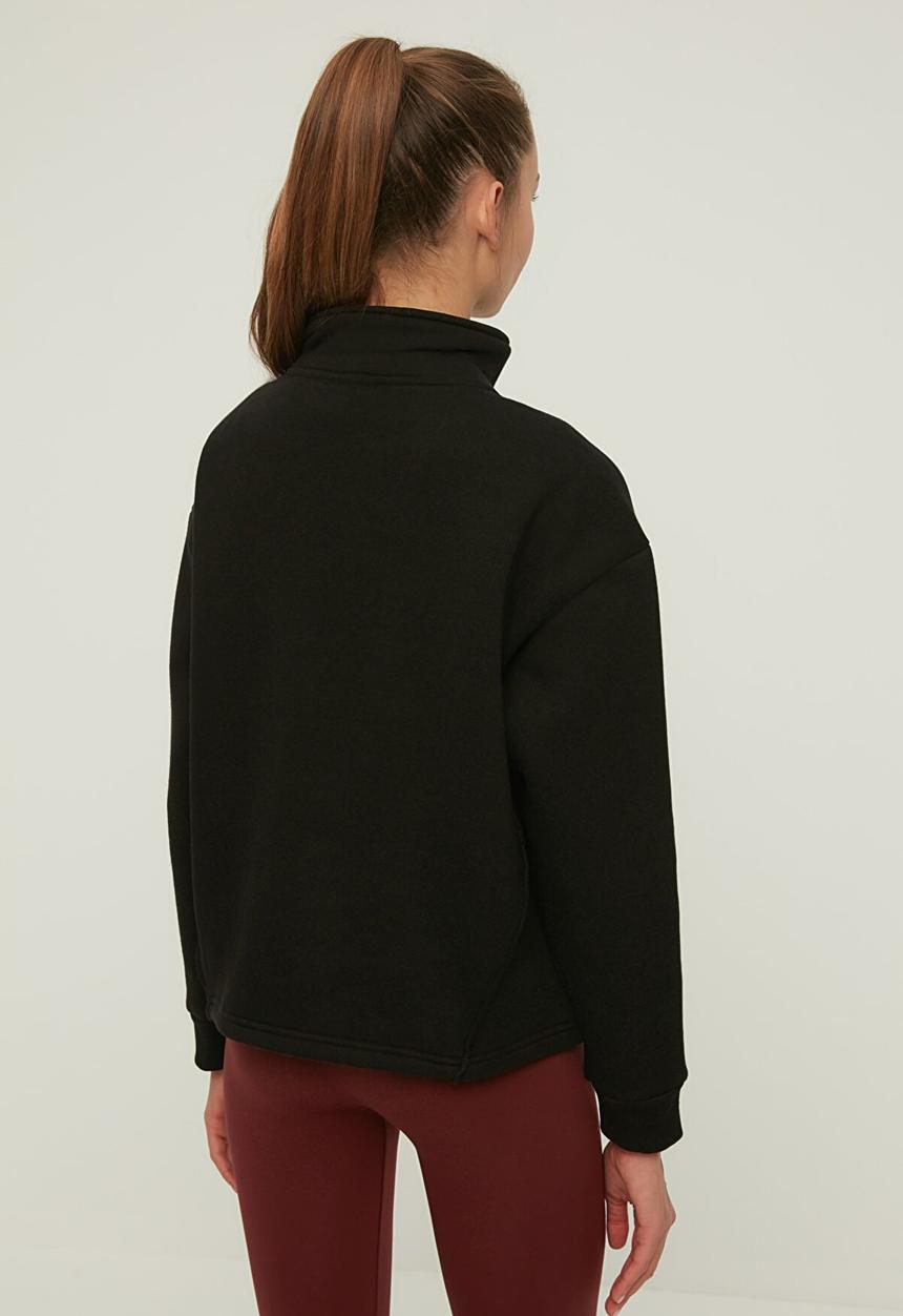 Trendyol - Polo neck oversize raised knitted sweatshirt - black