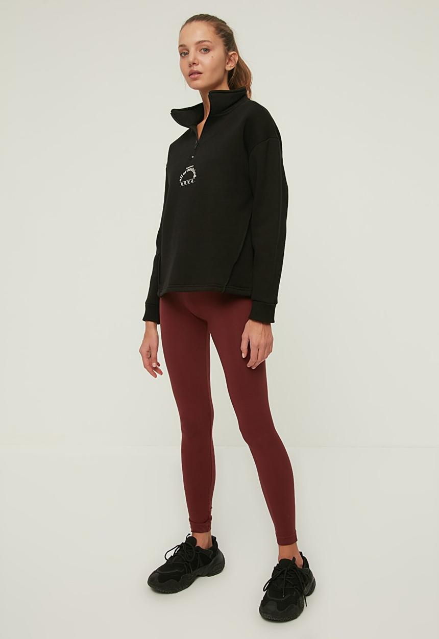 Trendyol - Polo neck oversize raised knitted sweatshirt - black
