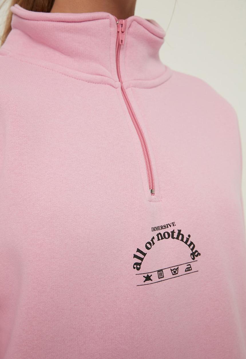 Trendyol - Polo neck oversize raised knitted sweatshirt - pink