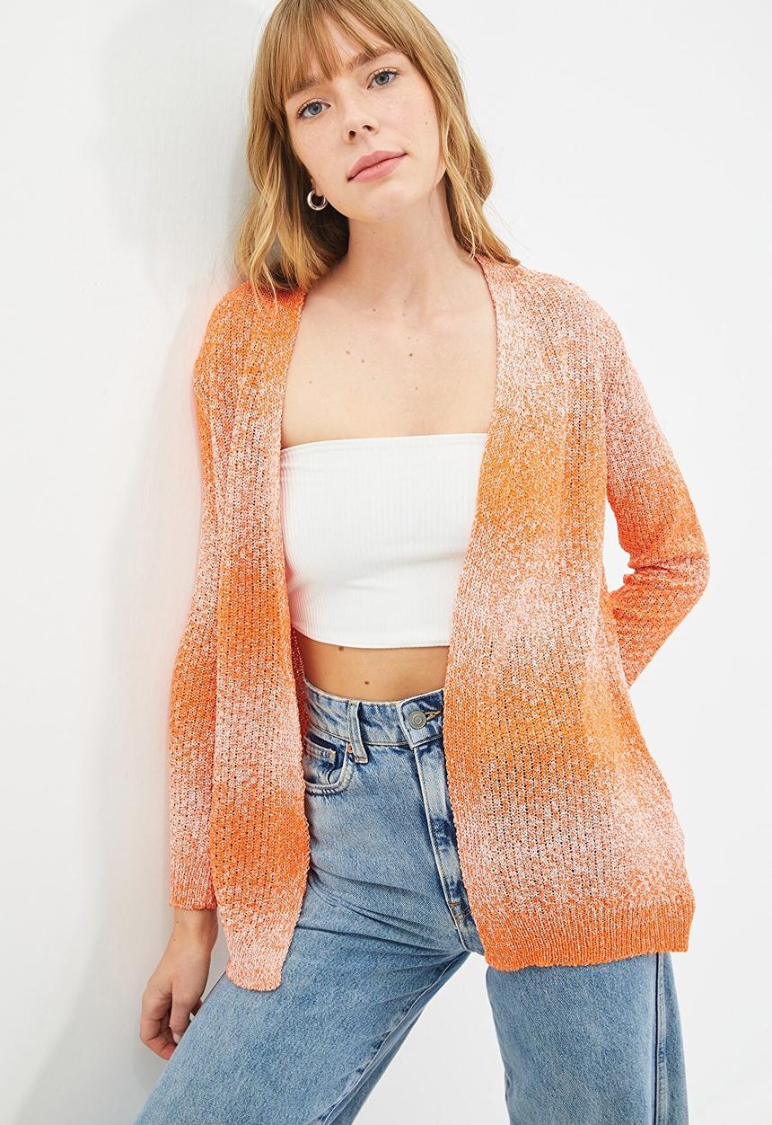 Trendyol - Color block oversize knitwear cardigan - salmon