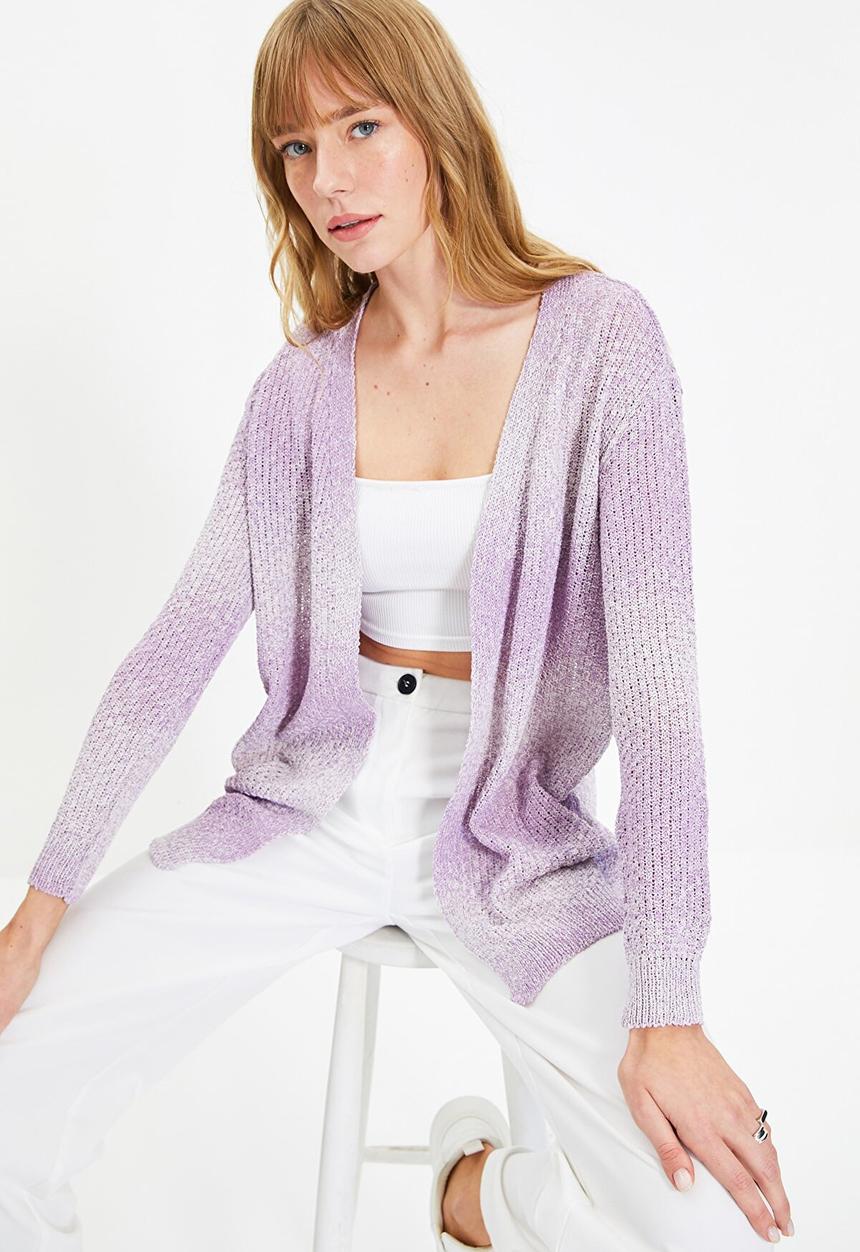 Trendyol - Color block oversize knitwear cardigan - lilac