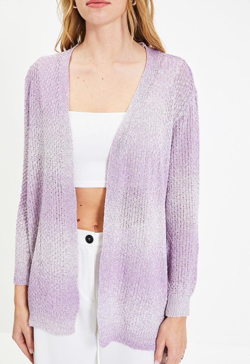 Trendyol - Color block oversize knitwear cardigan - lilac