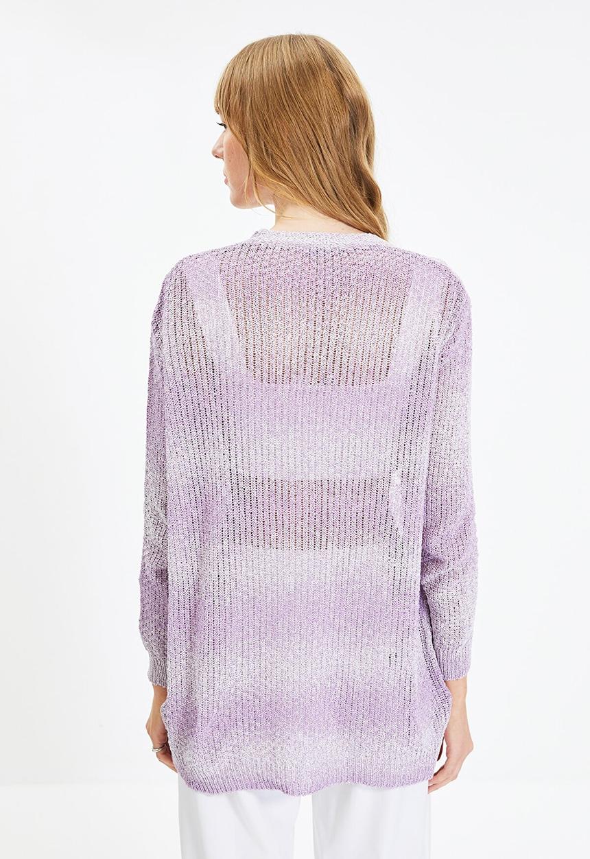 Trendyol - Color block oversize knitwear cardigan - lilac