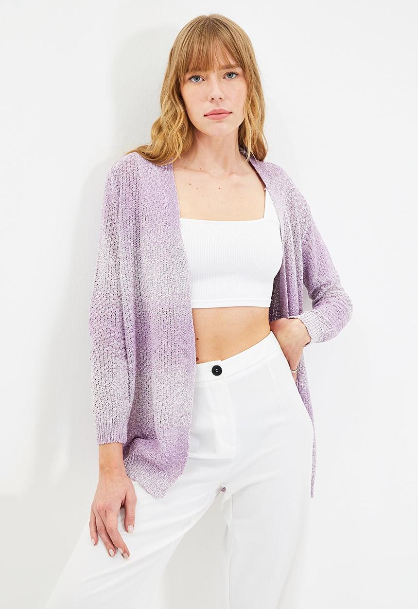 Trendyol - Color block oversize knitwear cardigan - lilac