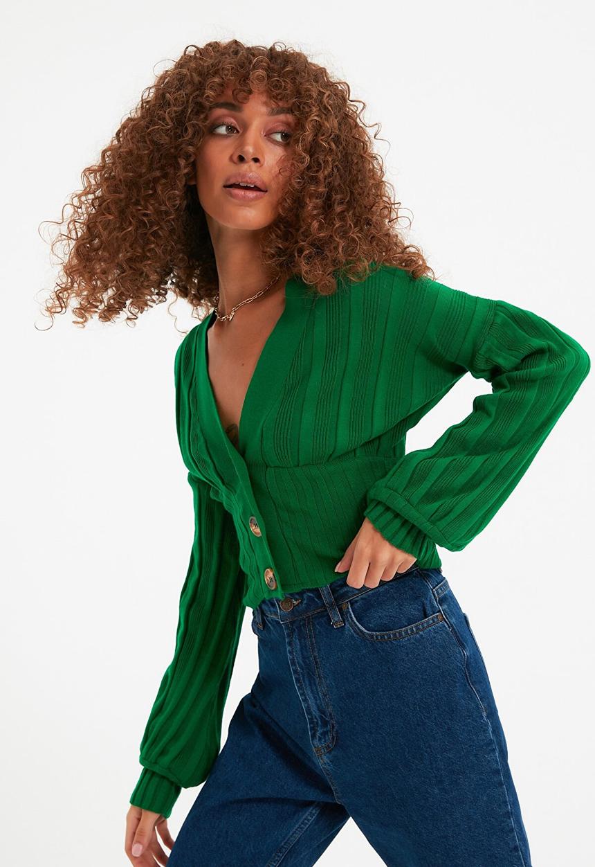 Trendyol - Crop knitwear cardigan - green