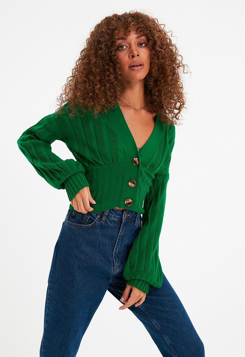 Trendyol - Crop knitwear cardigan - green