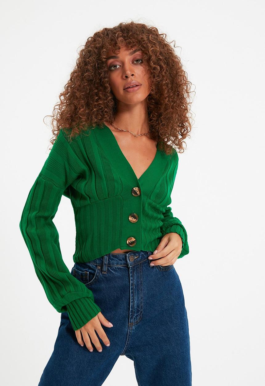 Trendyol - Crop knitwear cardigan - green