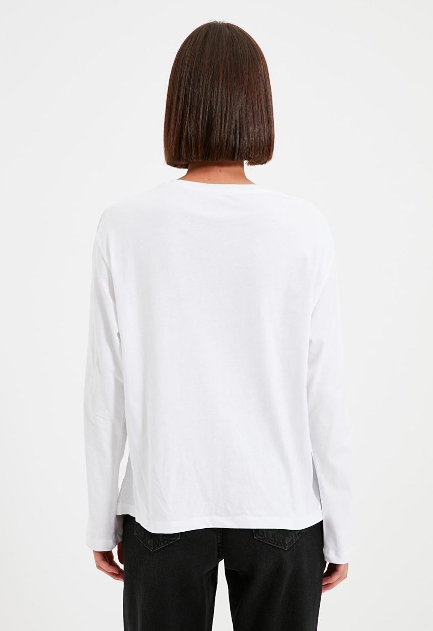 Trendyol - Printed boyfriend knitted t-shirt - white