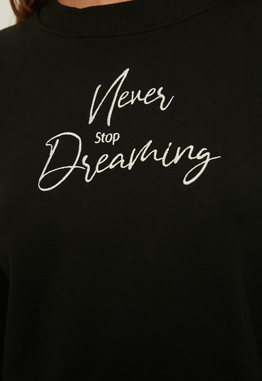 Trendyol - Crop print raised knitted sweatshirt - black