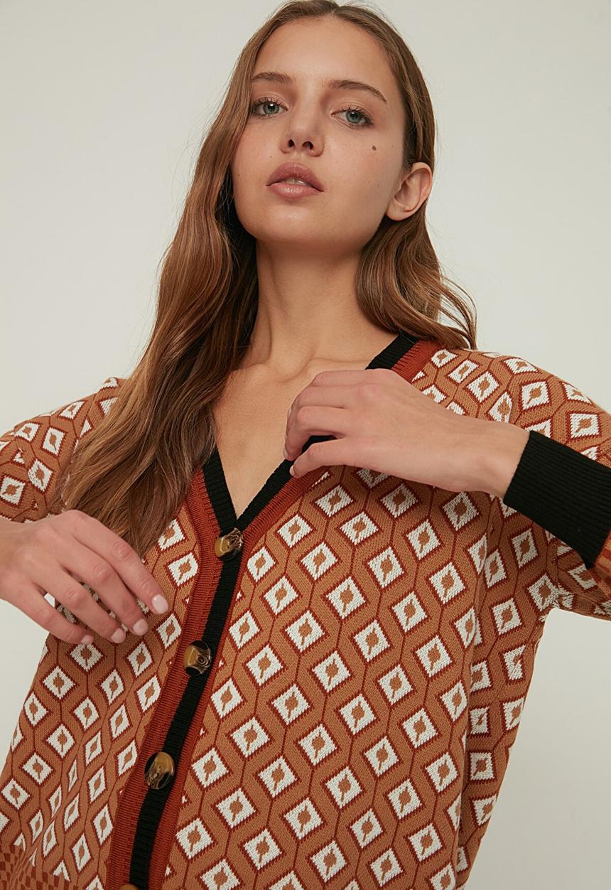 Trendyol - Jacquard knitwear cardigan - black