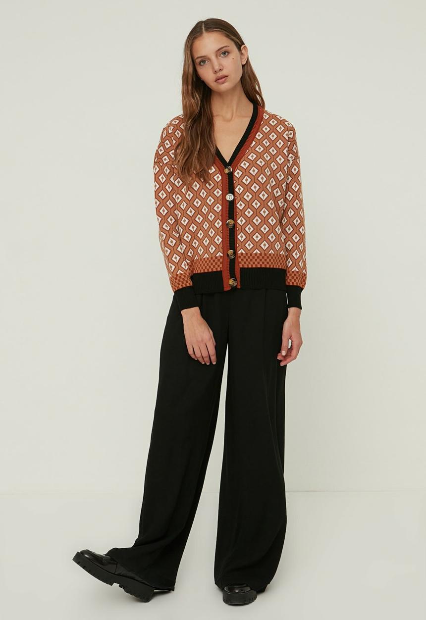 Trendyol - Jacquard knitwear cardigan - black