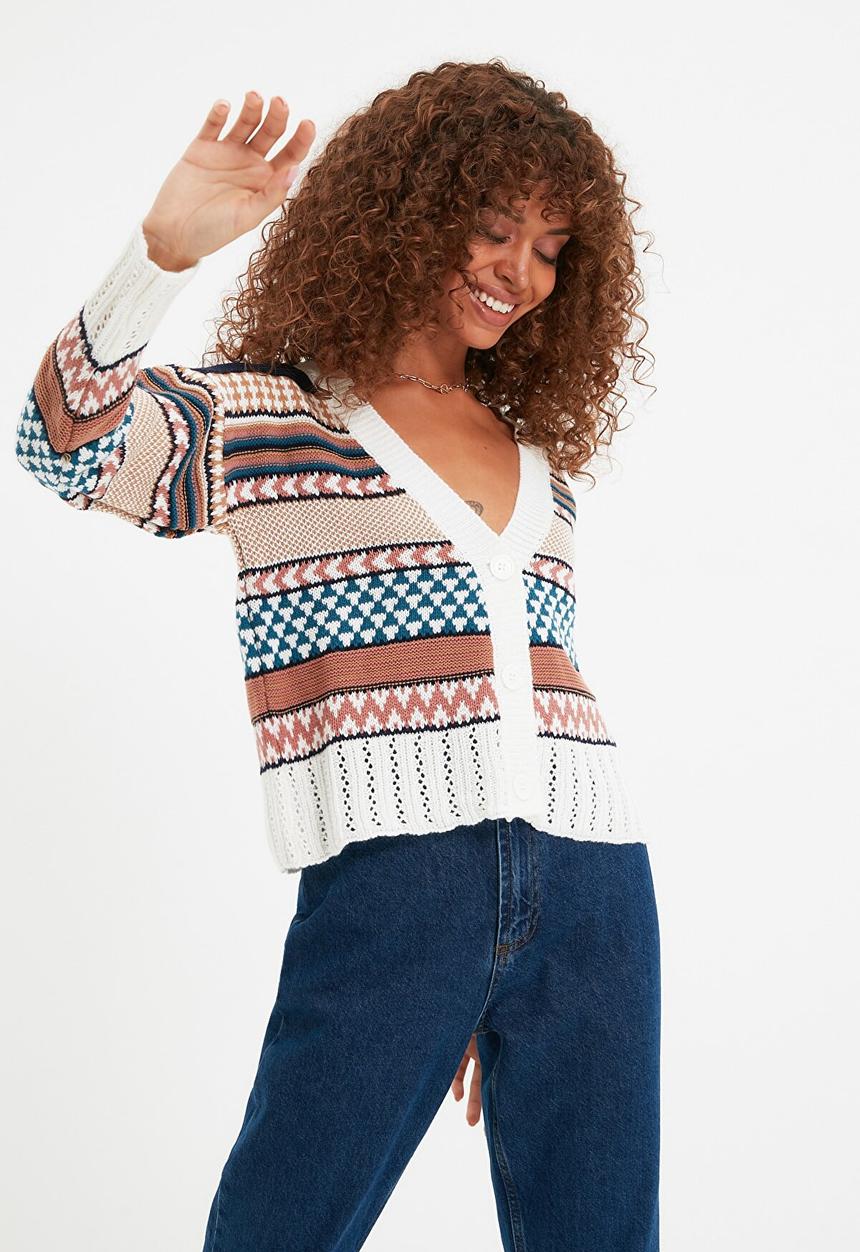 Trendyol - Jacquard knitwear cardigan - beige
