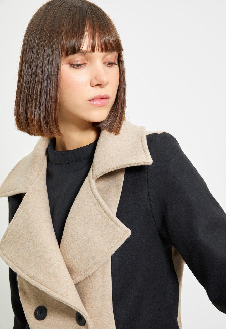Trendyol - Button closure stamp coat - black & beige 