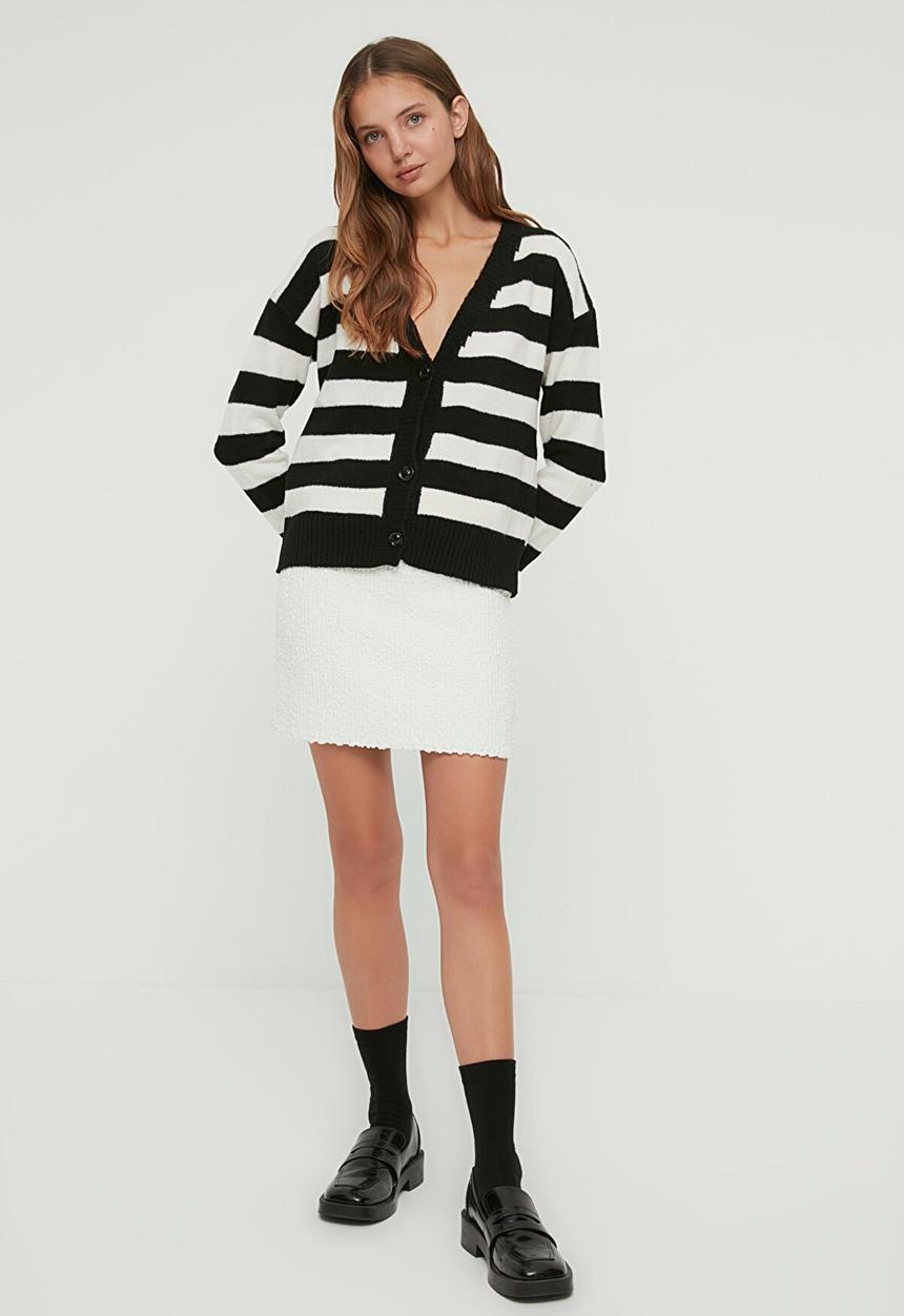 Trendyol - Striped knitwear cardigan - black & white
