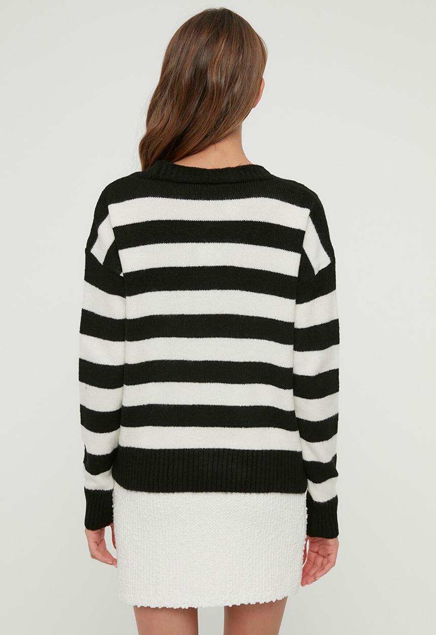 Trendyol - Striped knitwear cardigan - black & white