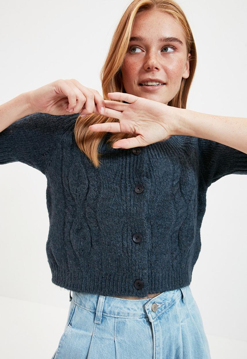 Trendyol - Crop knitwear cardigan - indigo