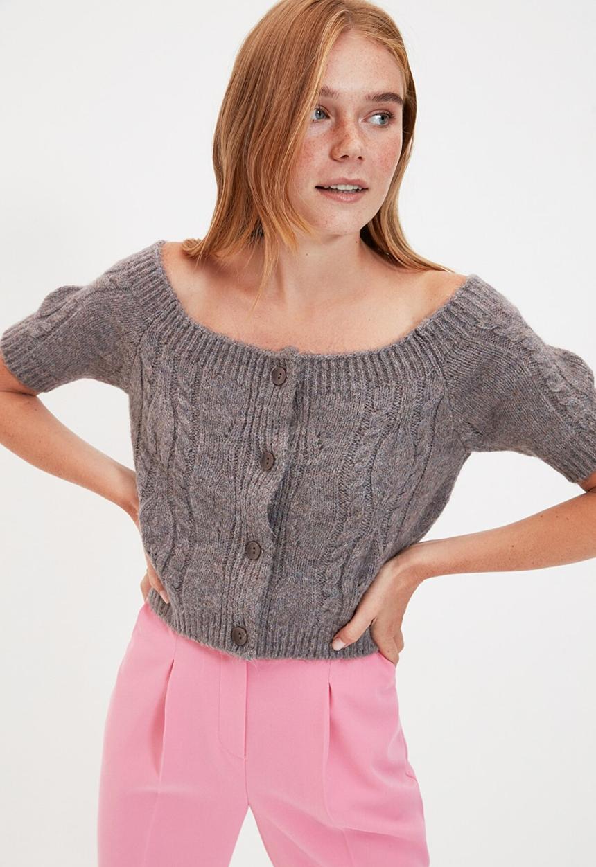 Trendyol - Crop knitwear cardigan - grey