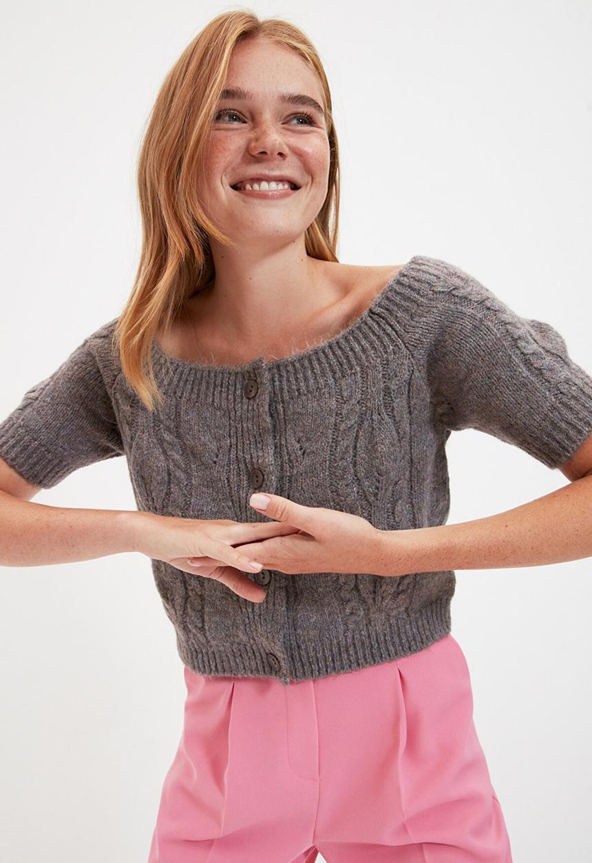 Trendyol - Crop knitwear cardigan - grey