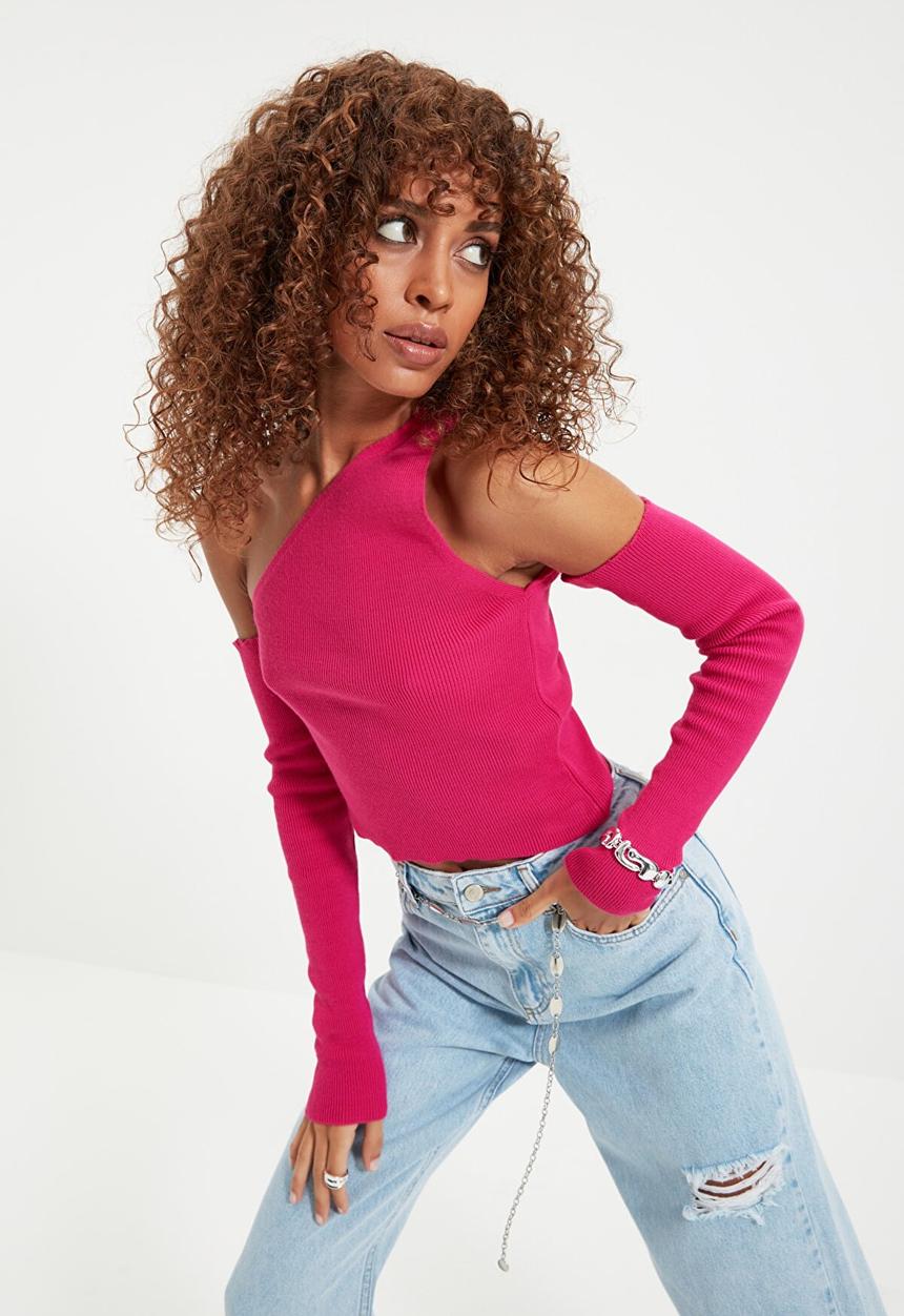 Trendyol - Shoulder detailed knitwear sweater - fuchsia