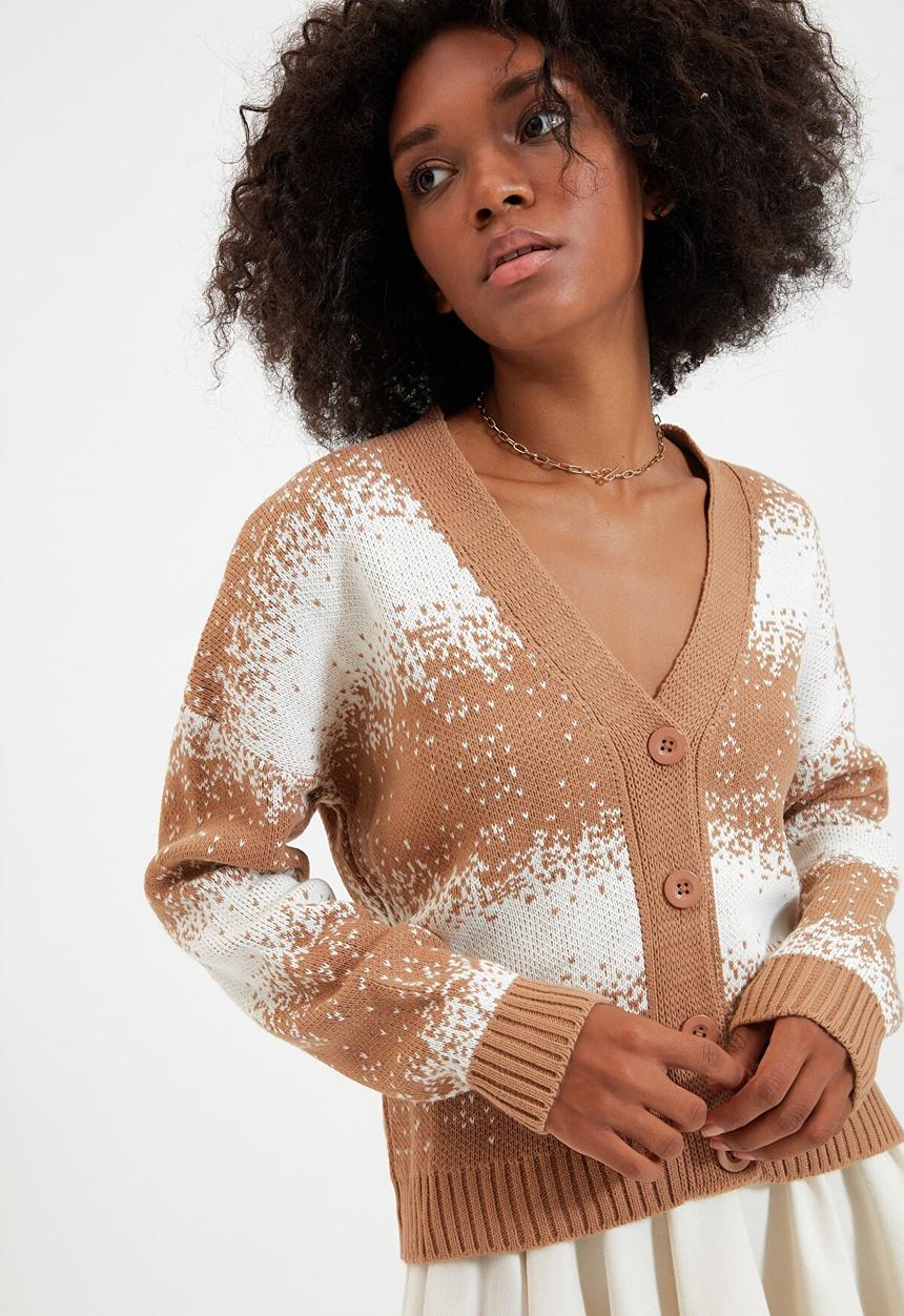 Trendyol - Jacquard knitwear cardigan - camel