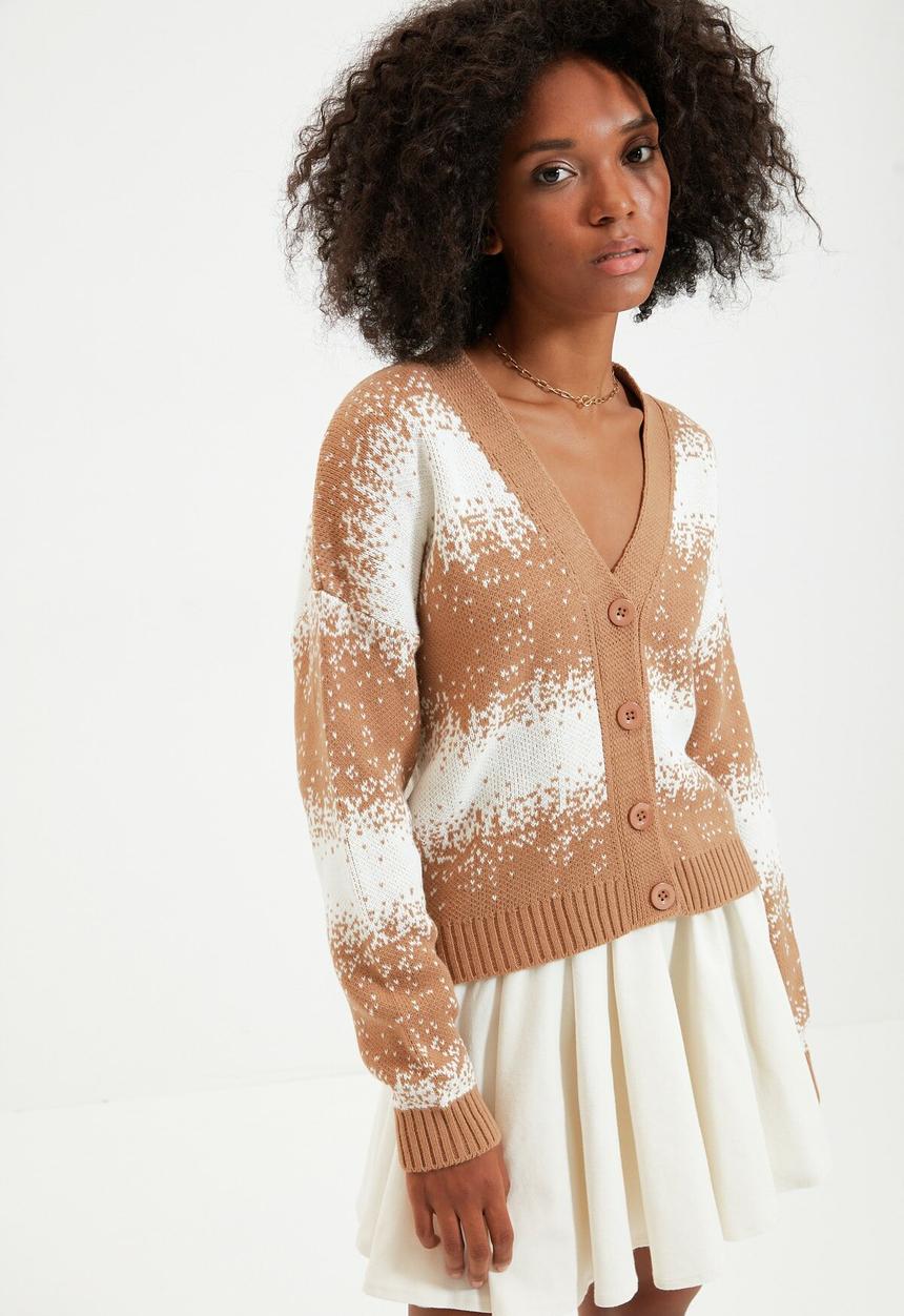 Trendyol - Jacquard knitwear cardigan - camel