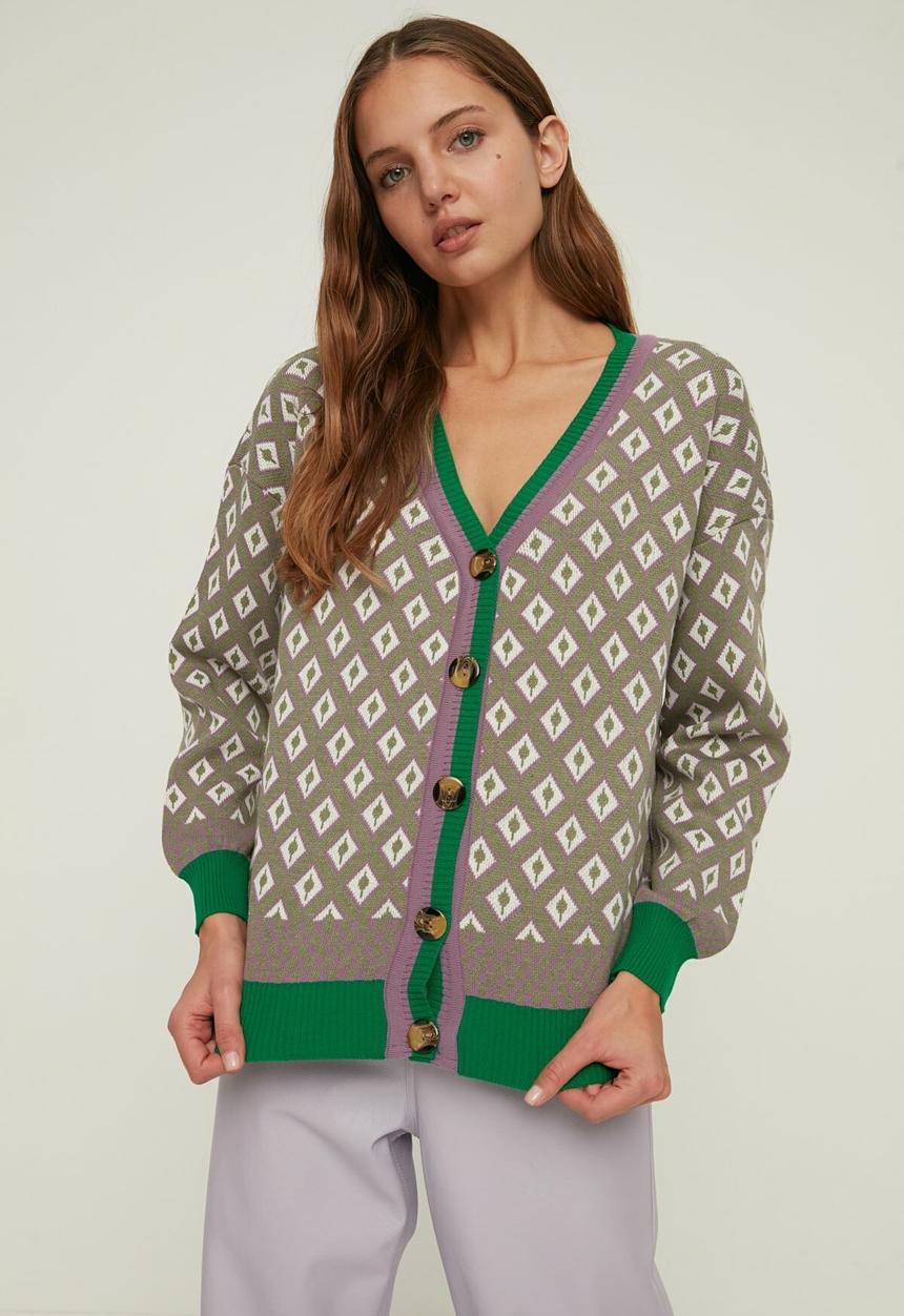 Trendyol - Jacquard knitwear cardigan - green