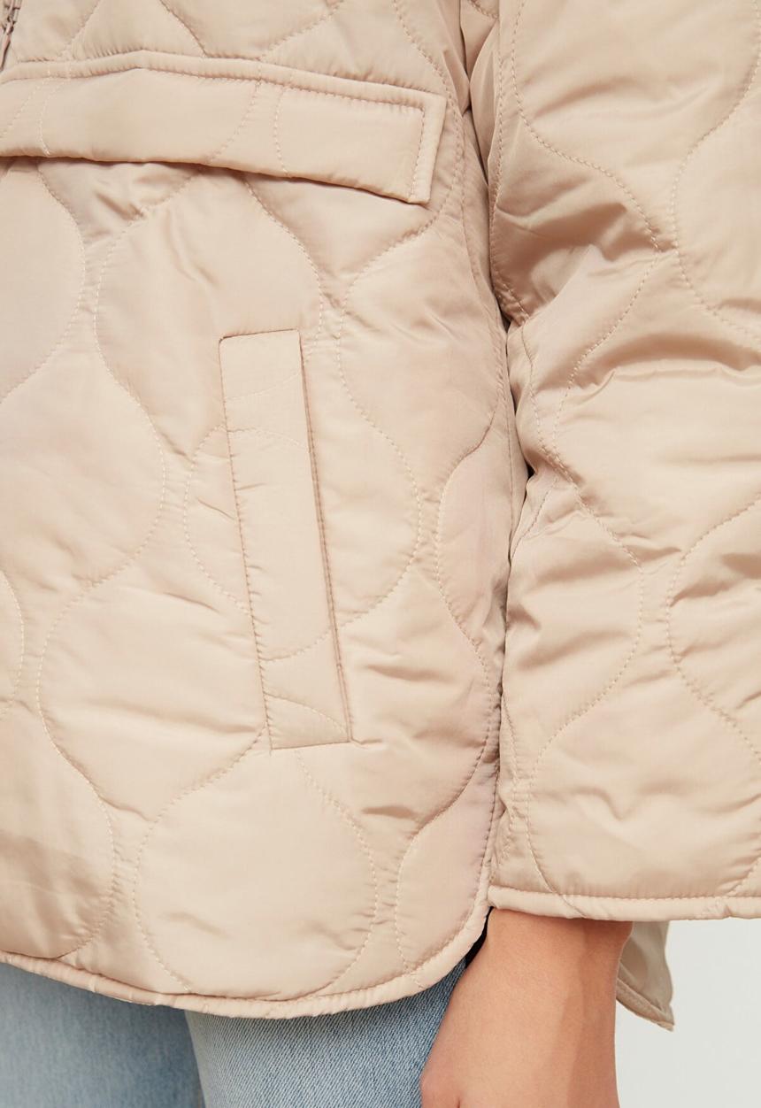 Trendyol - Hooded oversize kangaroo down jacket - beige