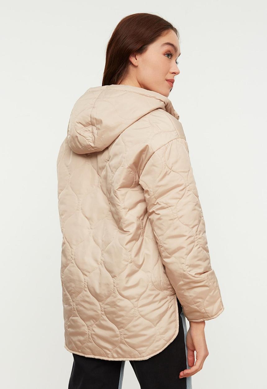 Trendyol - Hooded oversize kangaroo down jacket - beige