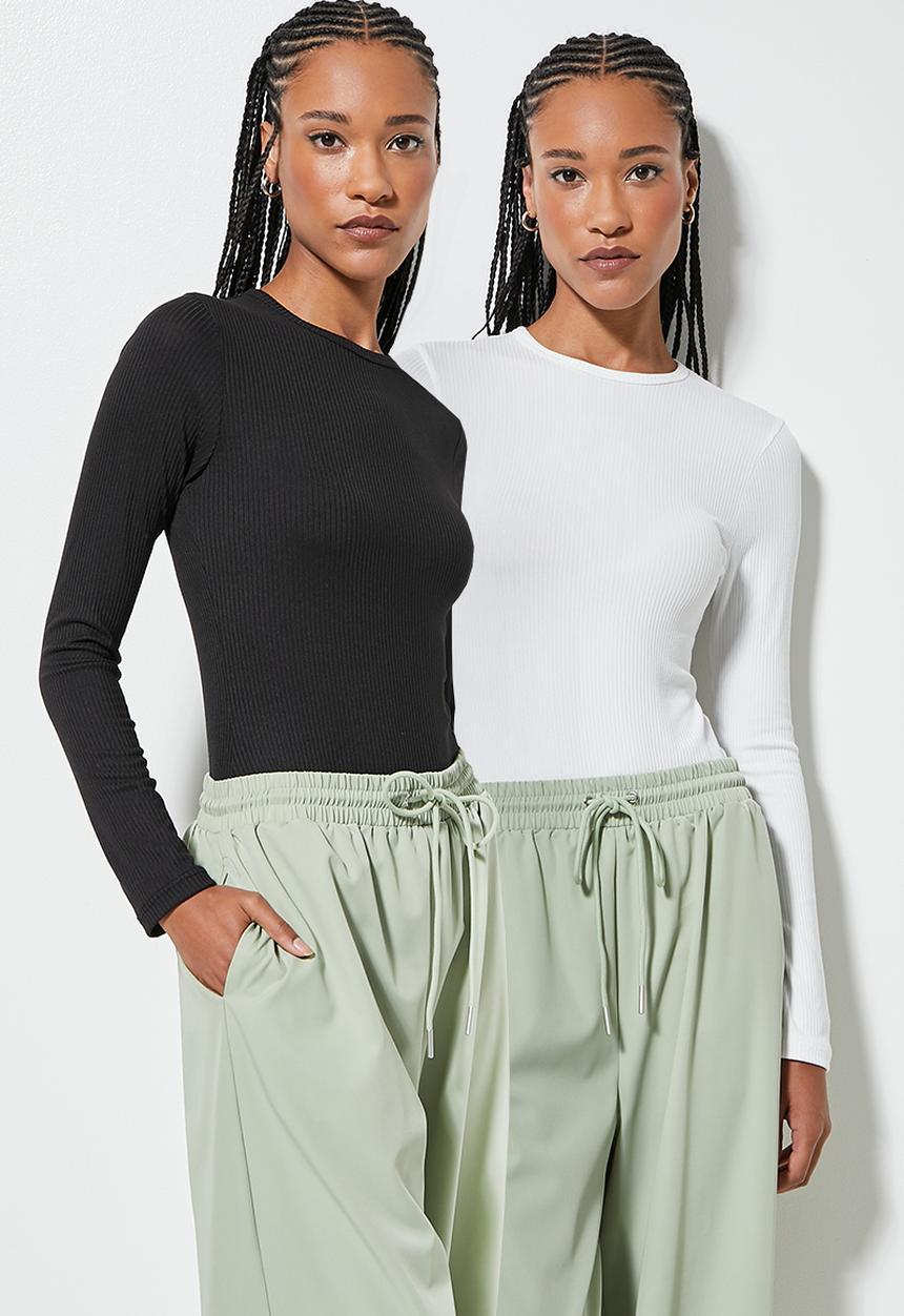 Superbalist - 2 pack crew neck bodysuit - black & ecru