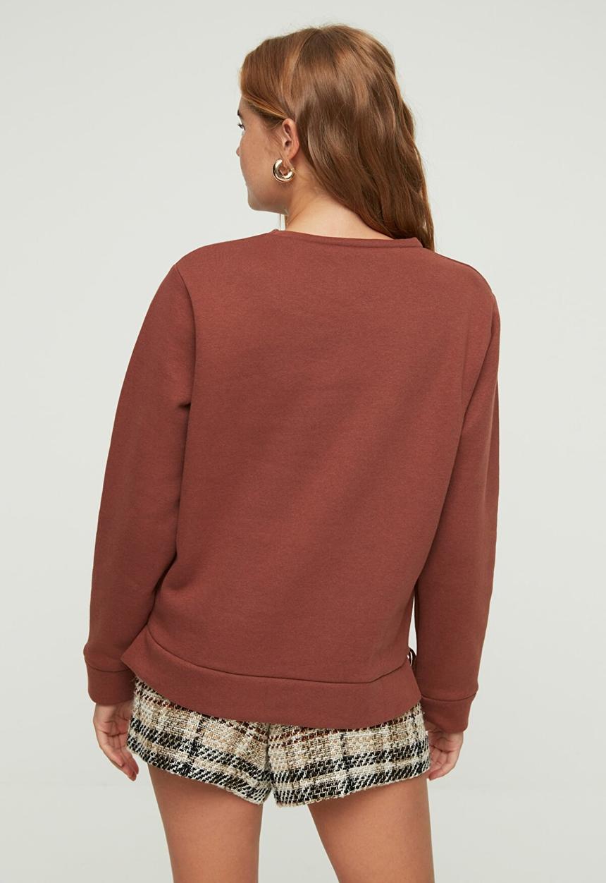 Trendyol - Ruffle detailed raised basic knitted sweatshirt - brown