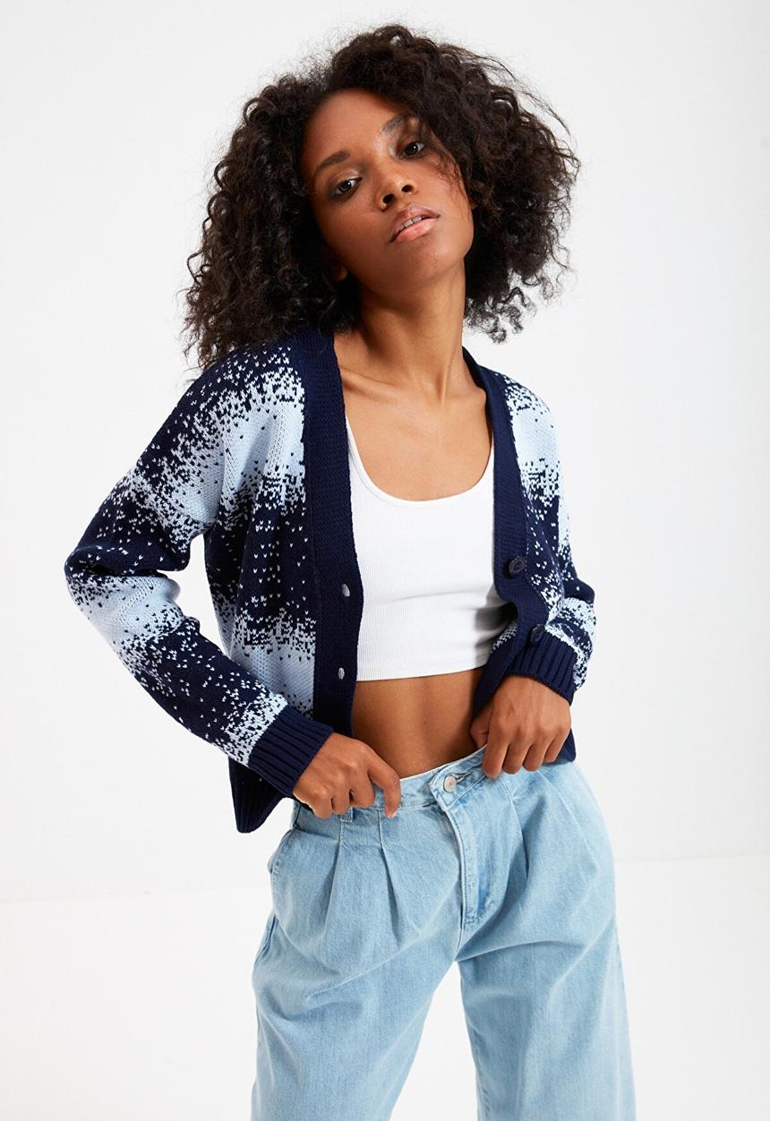 Trendyol - Jacquard knitwear cardigan - navy 