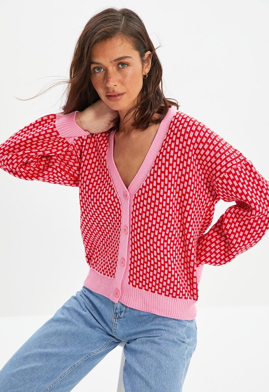 Trendyol - Jacquard knitwear cardigan - red