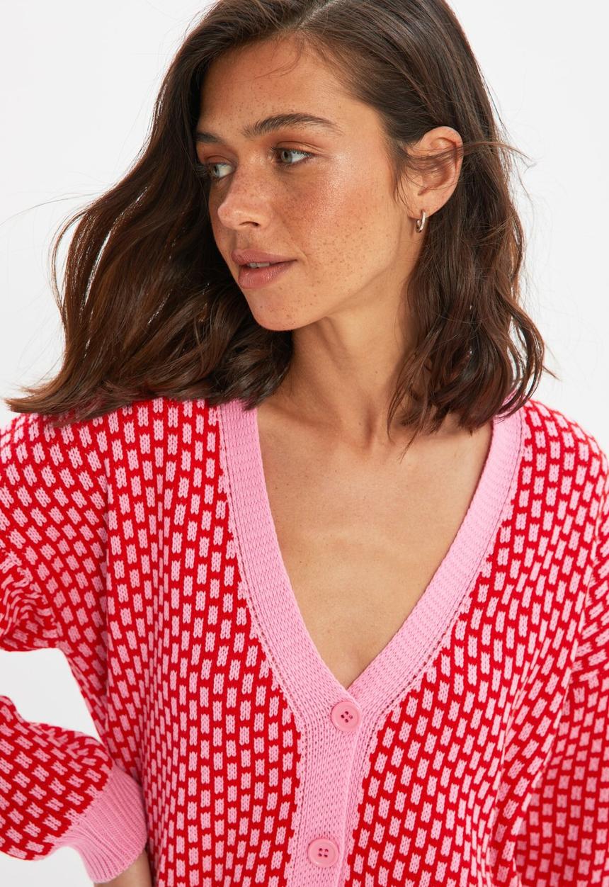 Trendyol - Jacquard knitwear cardigan - red