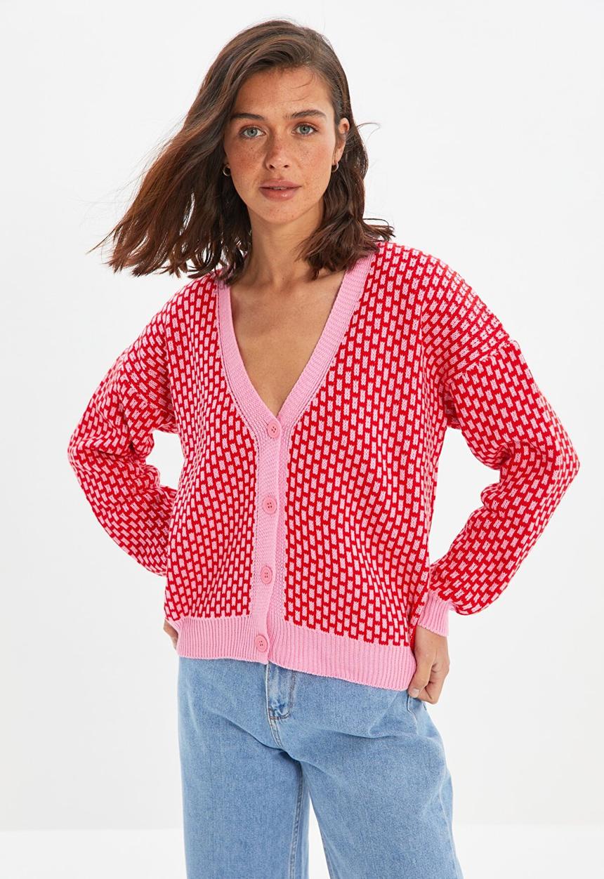Trendyol - Jacquard knitwear cardigan - red