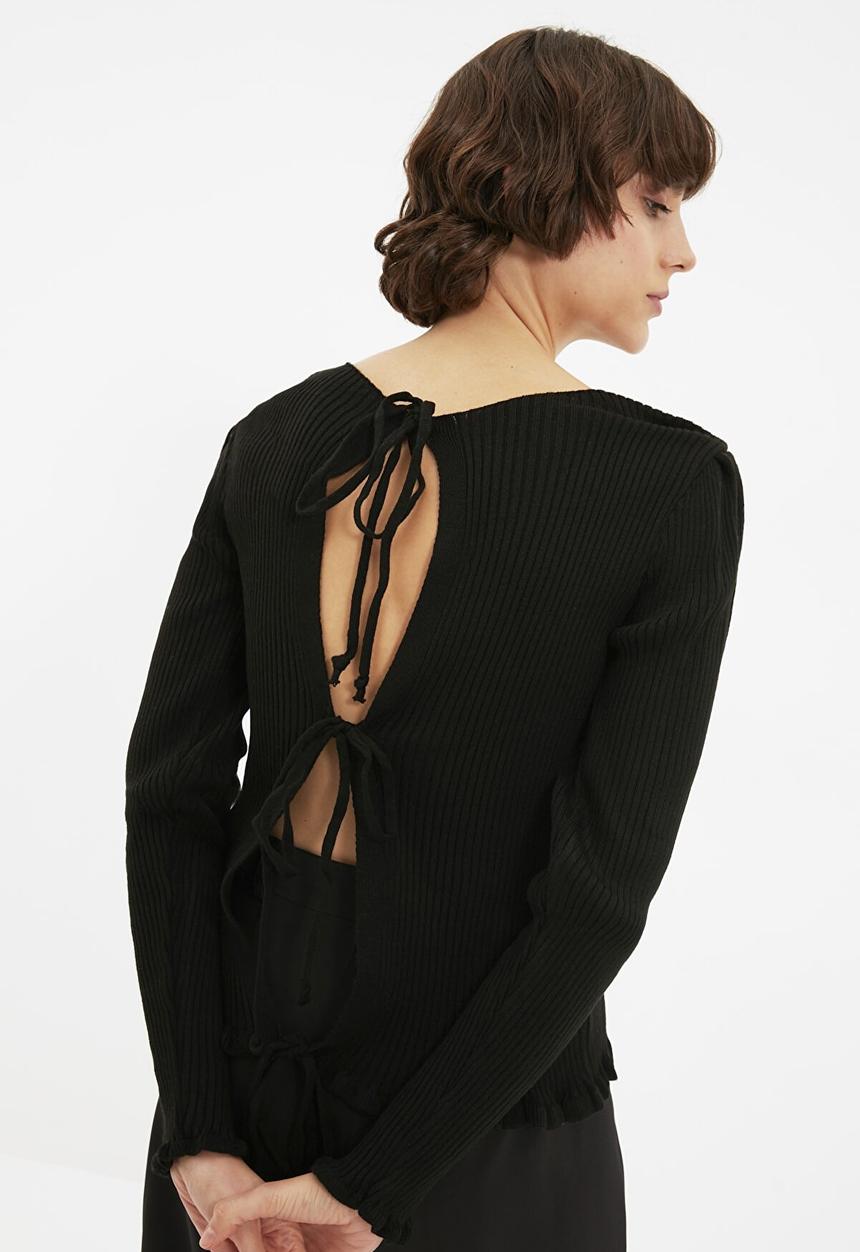Trendyol - Ribbed back detailed knitwear sweater - black