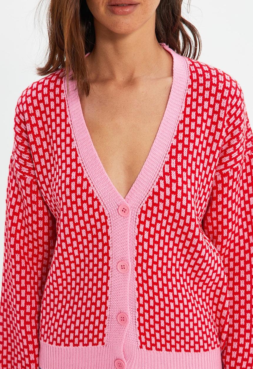 Trendyol - Jacquard knitwear cardigan - red