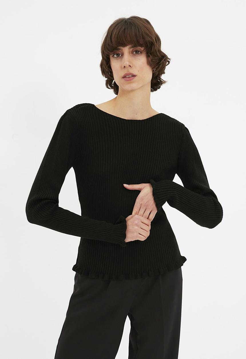 Trendyol - Ribbed back detailed knitwear sweater - black