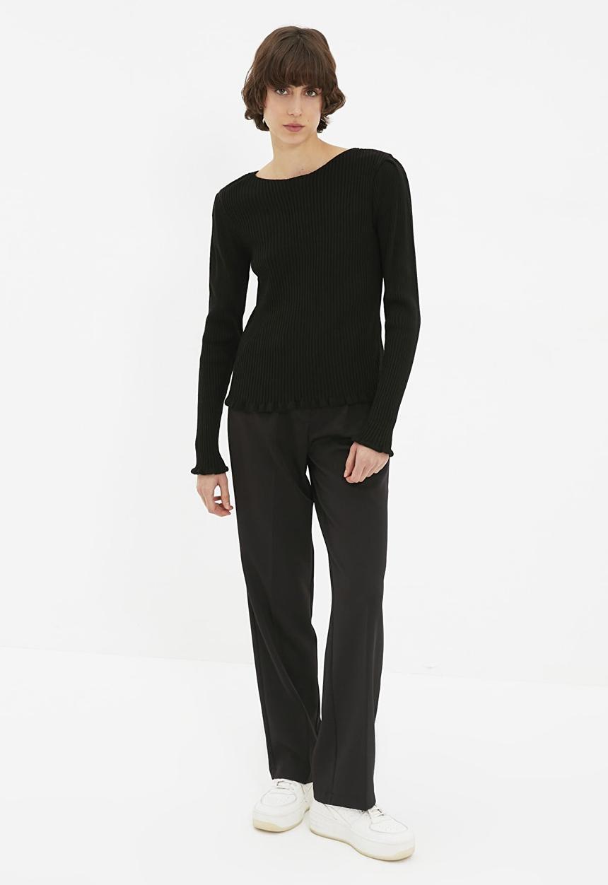 Trendyol - Ribbed back detailed knitwear sweater - black
