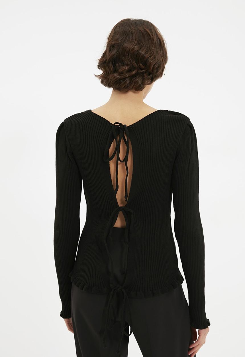 Trendyol - Ribbed back detailed knitwear sweater - black