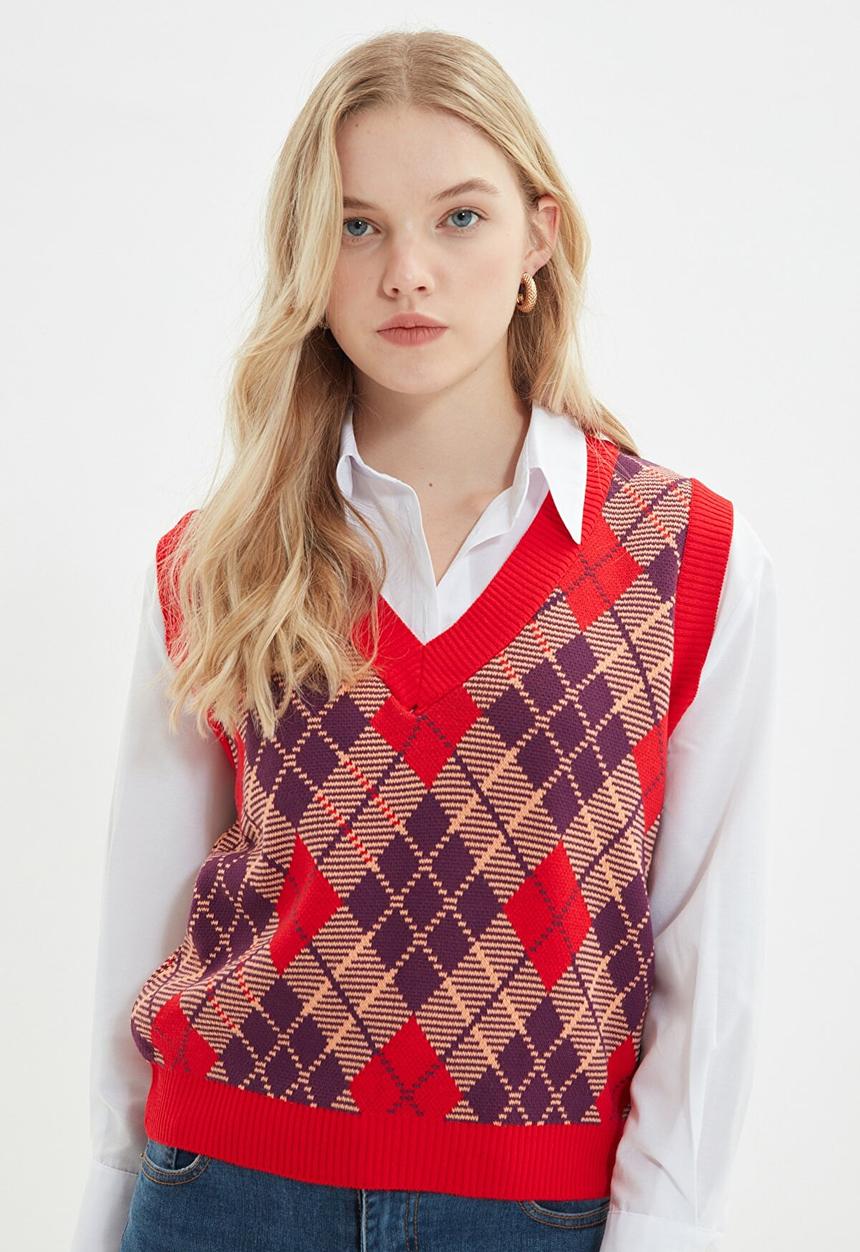 Trendyol - Jacquard knitwear sweater - red