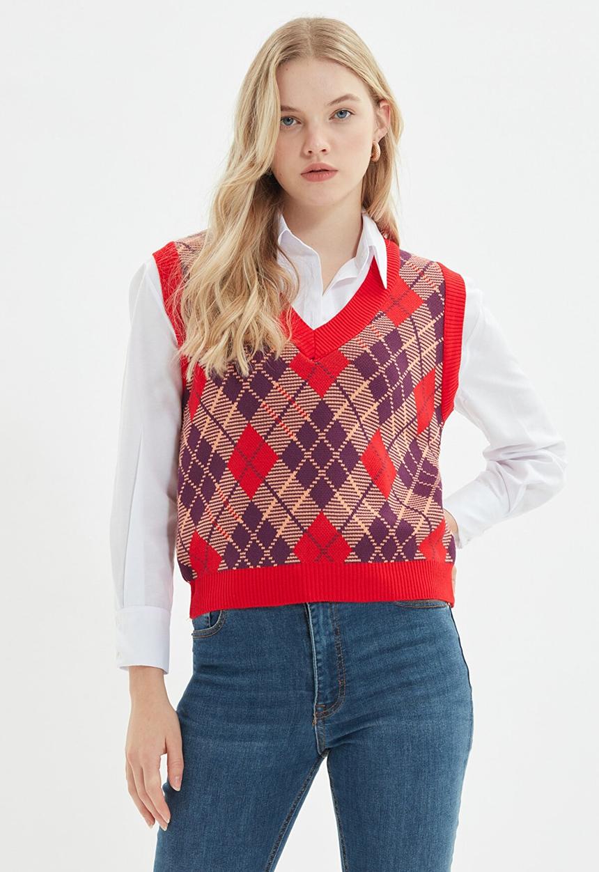 Trendyol - Jacquard knitwear sweater - red