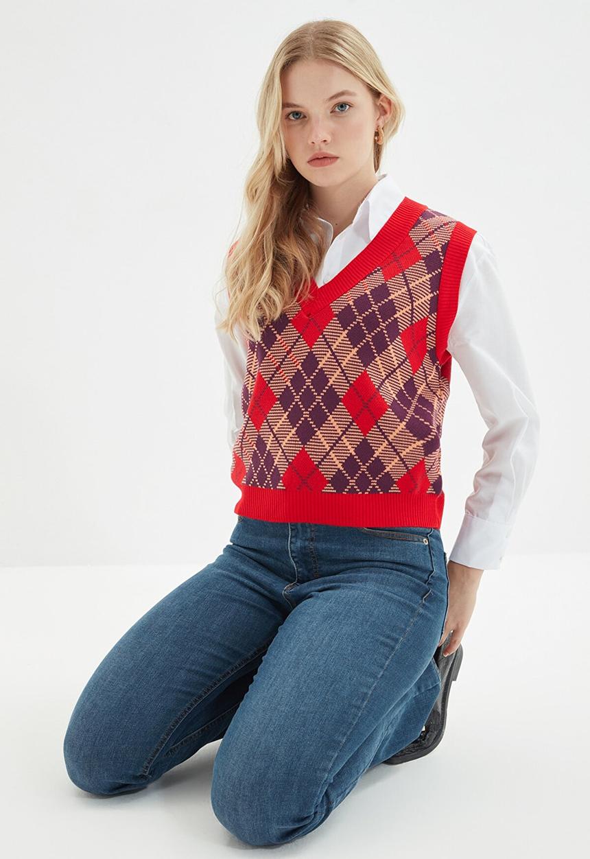 Trendyol - Jacquard knitwear sweater - red